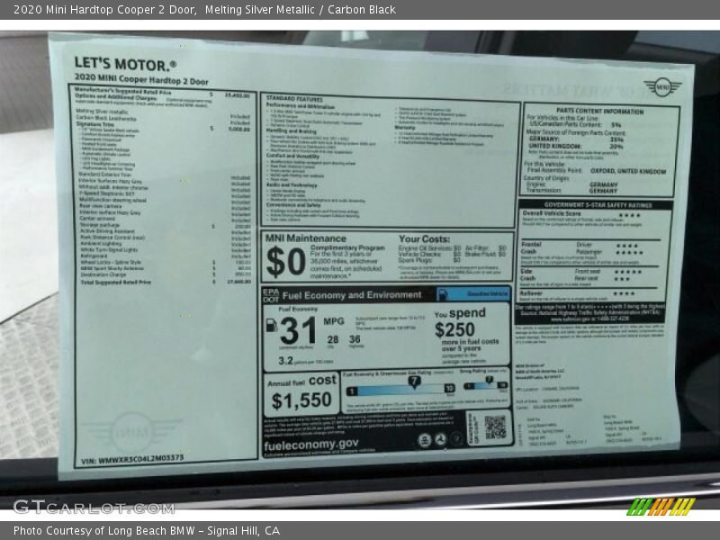 Melting Silver Metallic / Carbon Black 2020 Mini Hardtop Cooper 2 Door