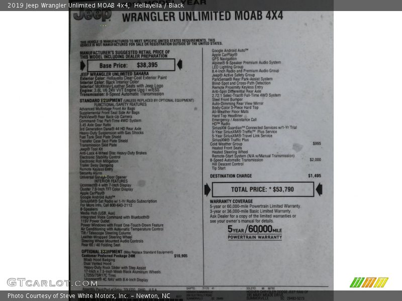  2019 Wrangler Unlimited MOAB 4x4 Window Sticker