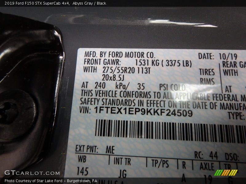 2019 F150 STX SuperCab 4x4 Abyss Gray Color Code ME