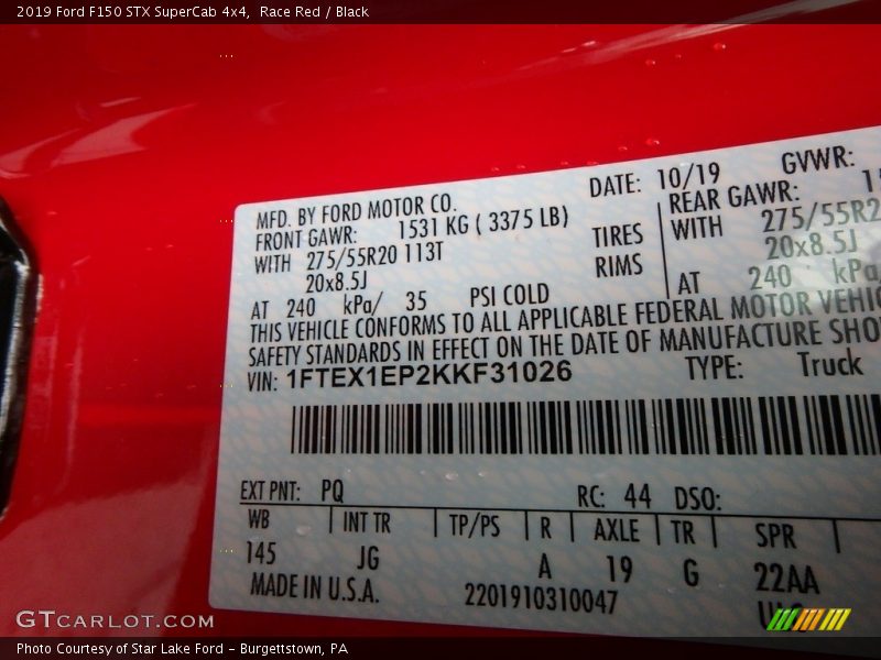 2019 F150 STX SuperCab 4x4 Race Red Color Code PQ