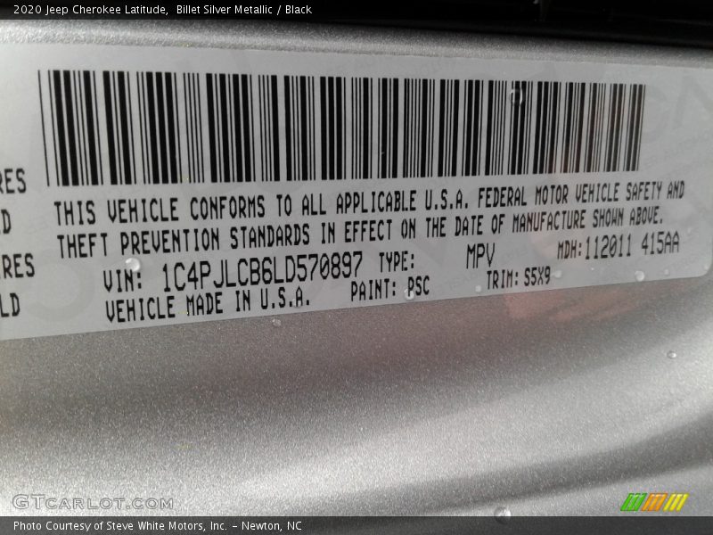 Billet Silver Metallic / Black 2020 Jeep Cherokee Latitude