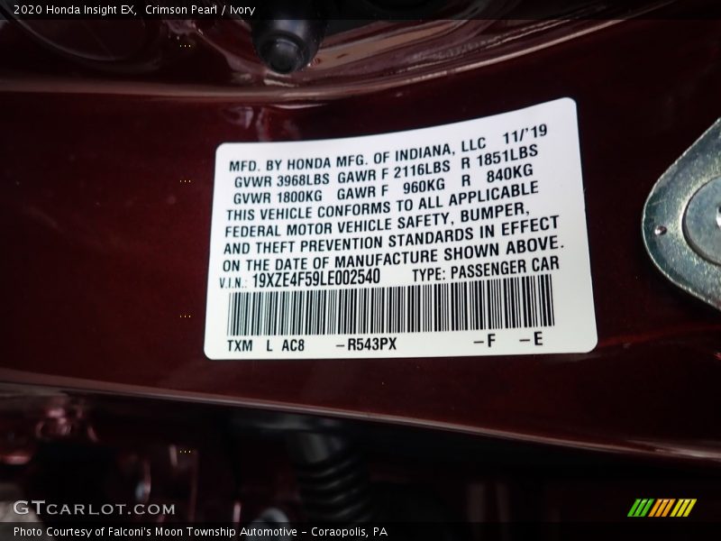 Crimson Pearl / Ivory 2020 Honda Insight EX