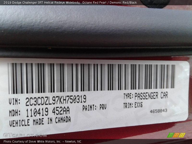 2019 Challenger SRT Hellcat Redeye Widebody Octane Red Pearl Color Code PRV