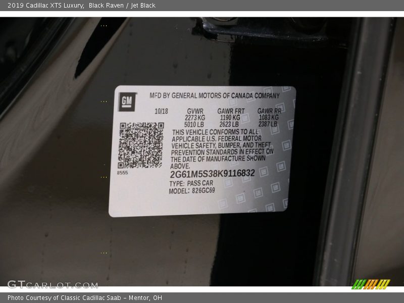 Black Raven / Jet Black 2019 Cadillac XTS Luxury