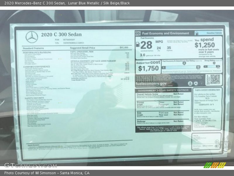 Lunar Blue Metallic / Silk Beige/Black 2020 Mercedes-Benz C 300 Sedan