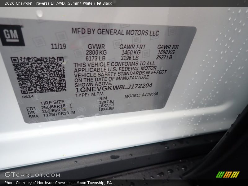 Summit White / Jet Black 2020 Chevrolet Traverse LT AWD