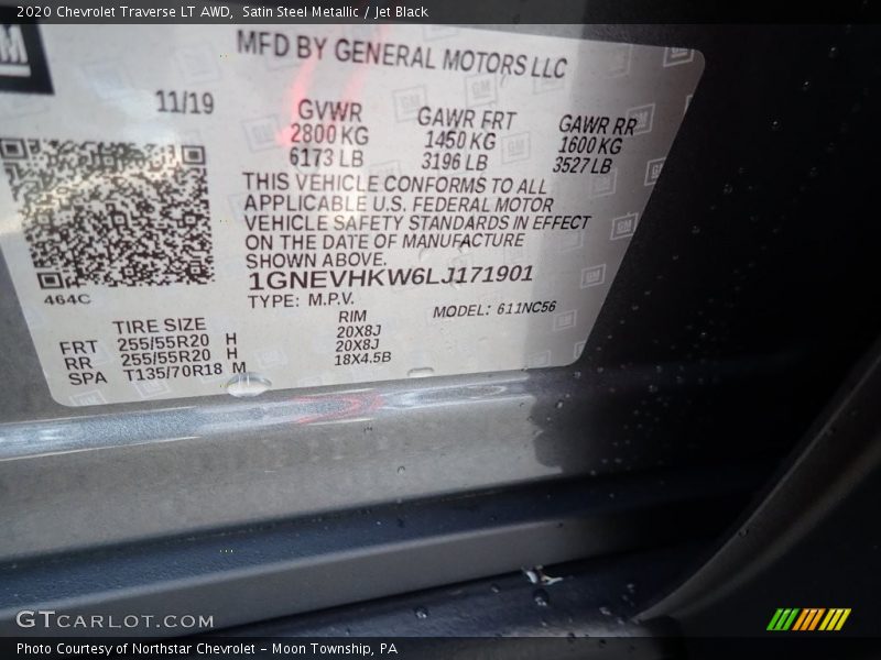 Satin Steel Metallic / Jet Black 2020 Chevrolet Traverse LT AWD