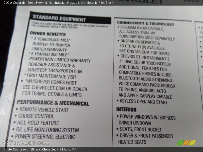 Mosaic Black Metallic / Jet Black 2020 Chevrolet Sonic Premier Hatchback