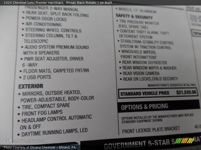 Mosaic Black Metallic / Jet Black 2020 Chevrolet Sonic Premier Hatchback