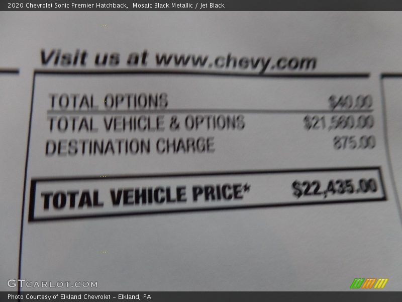 Mosaic Black Metallic / Jet Black 2020 Chevrolet Sonic Premier Hatchback