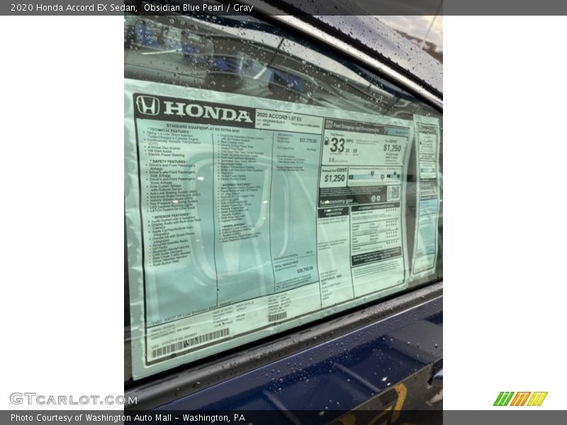  2020 Accord EX Sedan Window Sticker