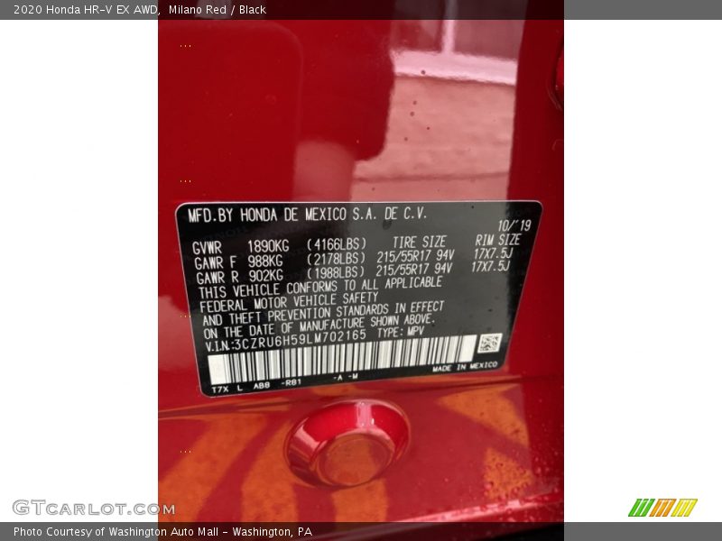 2020 HR-V EX AWD Milano Red Color Code R81