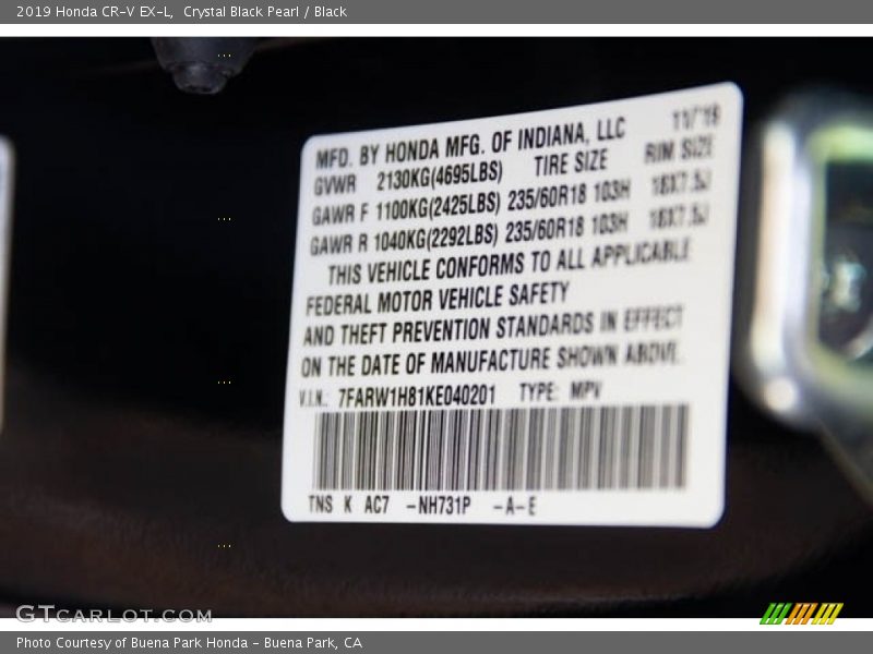 Crystal Black Pearl / Black 2019 Honda CR-V EX-L