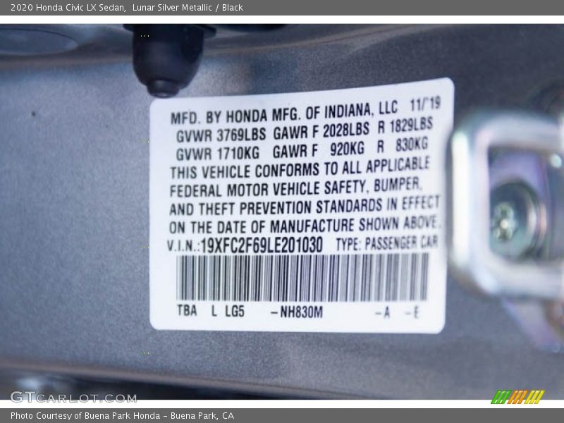 Lunar Silver Metallic / Black 2020 Honda Civic LX Sedan