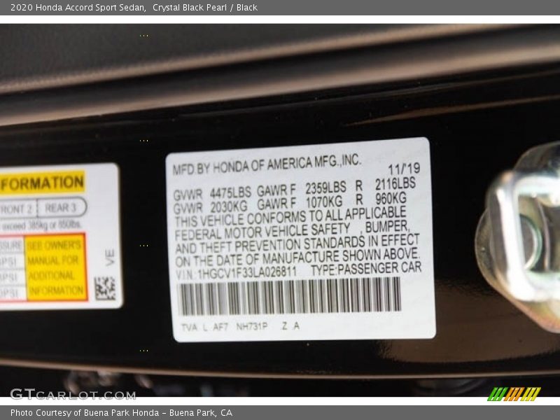 Crystal Black Pearl / Black 2020 Honda Accord Sport Sedan