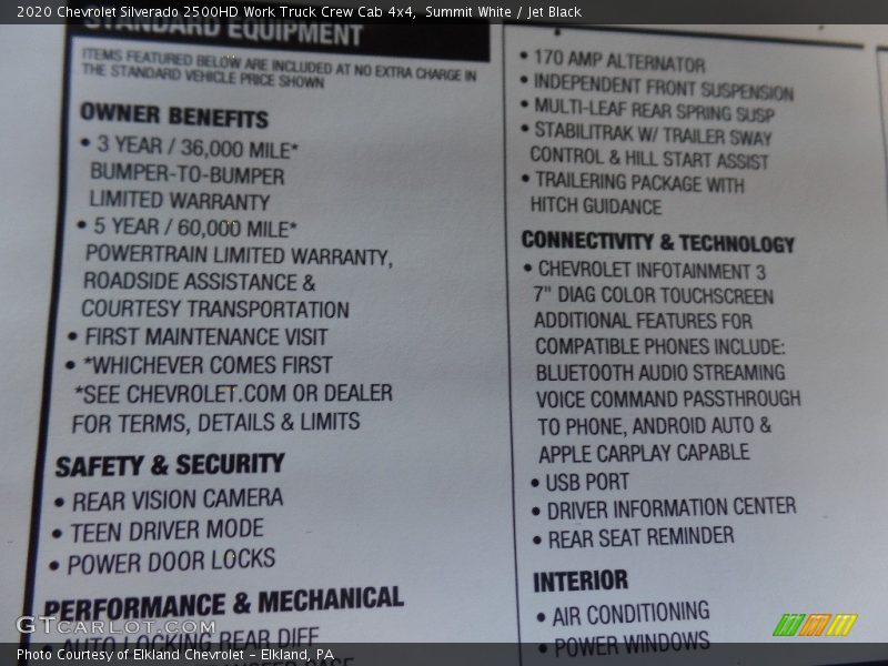 Summit White / Jet Black 2020 Chevrolet Silverado 2500HD Work Truck Crew Cab 4x4