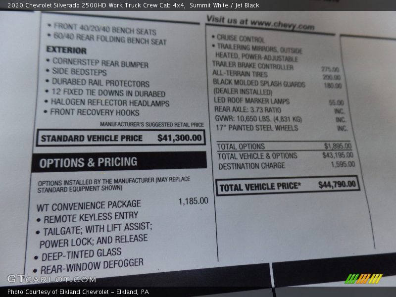 Summit White / Jet Black 2020 Chevrolet Silverado 2500HD Work Truck Crew Cab 4x4