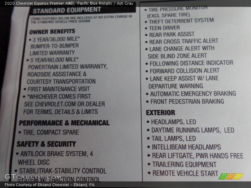  2020 Equinox Premier AWD Window Sticker