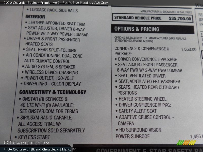  2020 Equinox Premier AWD Window Sticker