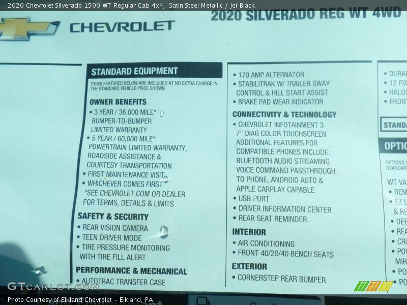 Satin Steel Metallic / Jet Black 2020 Chevrolet Silverado 1500 WT Regular Cab 4x4