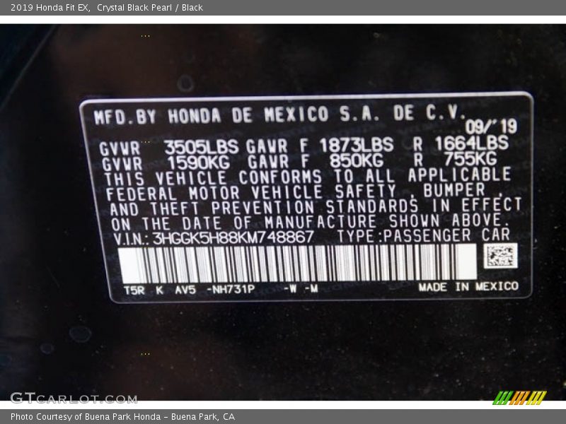 Crystal Black Pearl / Black 2019 Honda Fit EX