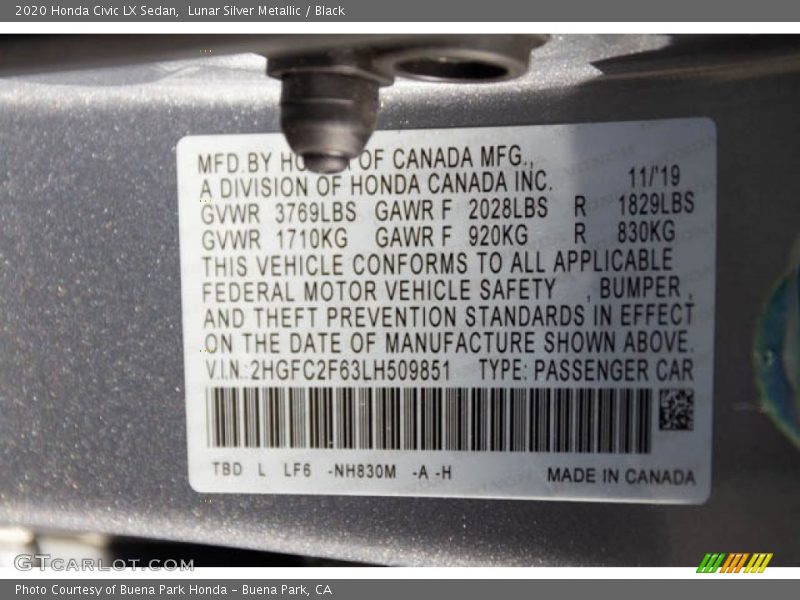 Lunar Silver Metallic / Black 2020 Honda Civic LX Sedan