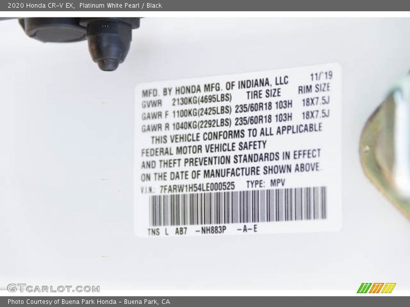 Platinum White Pearl / Black 2020 Honda CR-V EX
