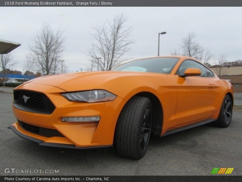 Orange Fury / Ebony 2018 Ford Mustang EcoBoost Fastback