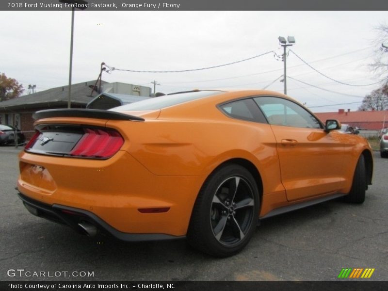 Orange Fury / Ebony 2018 Ford Mustang EcoBoost Fastback