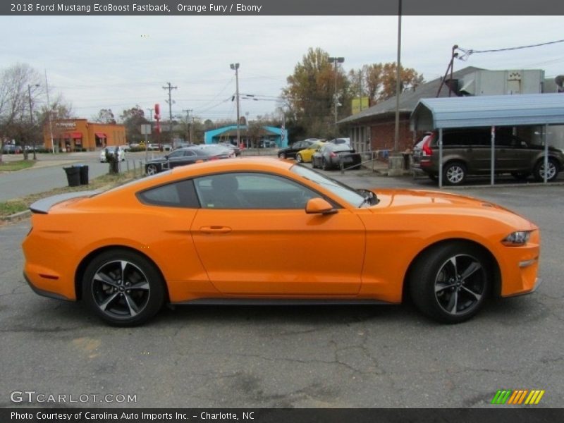 Orange Fury / Ebony 2018 Ford Mustang EcoBoost Fastback
