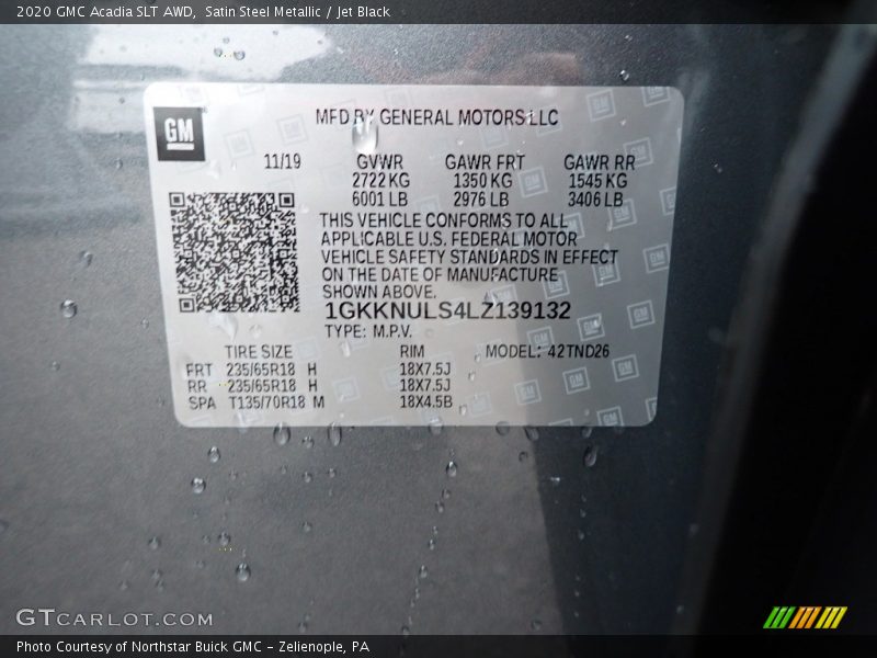 Satin Steel Metallic / Jet Black 2020 GMC Acadia SLT AWD