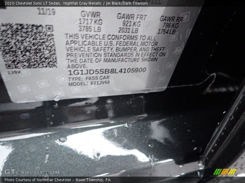 Nightfall Gray Metallic / Jet Black/Dark Titanium 2020 Chevrolet Sonic LT Sedan