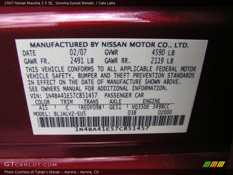 Sonoma Sunset Metallic / Cafe Latte 2007 Nissan Maxima 3.5 SE