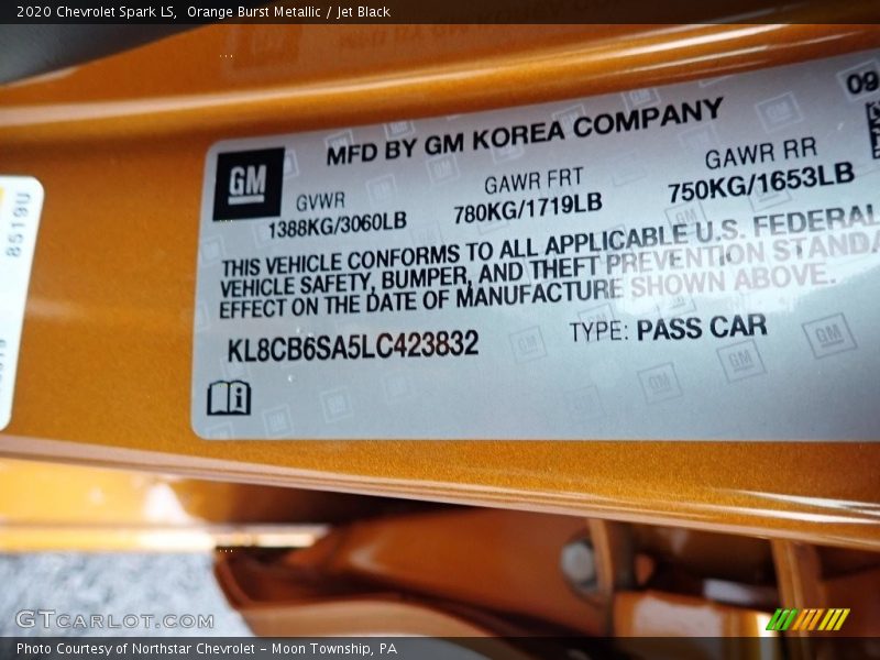 Orange Burst Metallic / Jet Black 2020 Chevrolet Spark LS