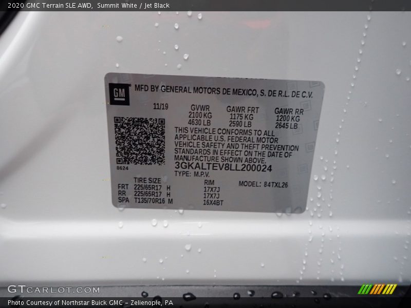 Summit White / Jet Black 2020 GMC Terrain SLE AWD