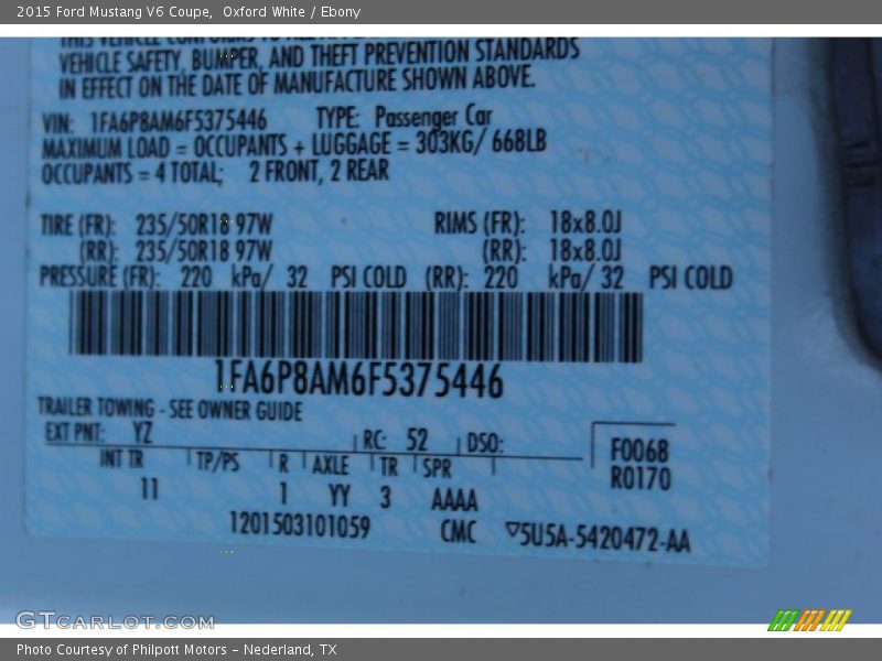 Oxford White / Ebony 2015 Ford Mustang V6 Coupe