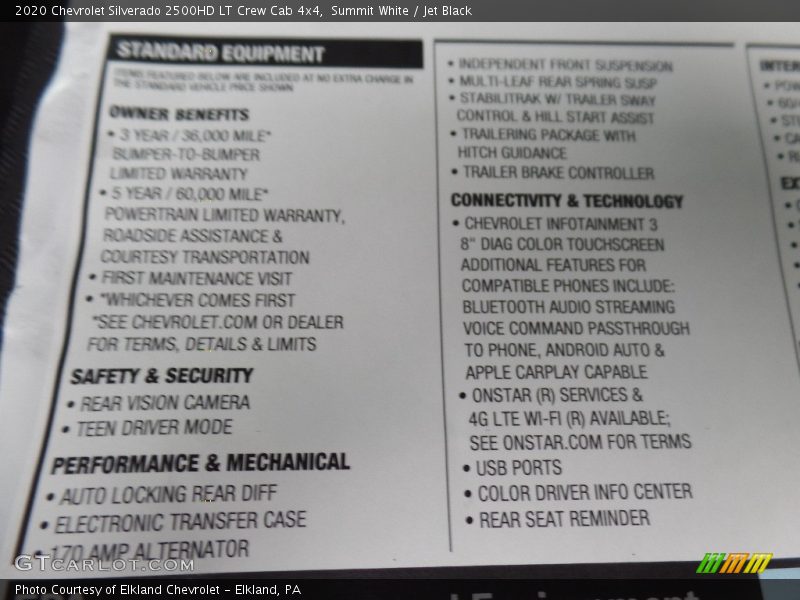 Summit White / Jet Black 2020 Chevrolet Silverado 2500HD LT Crew Cab 4x4