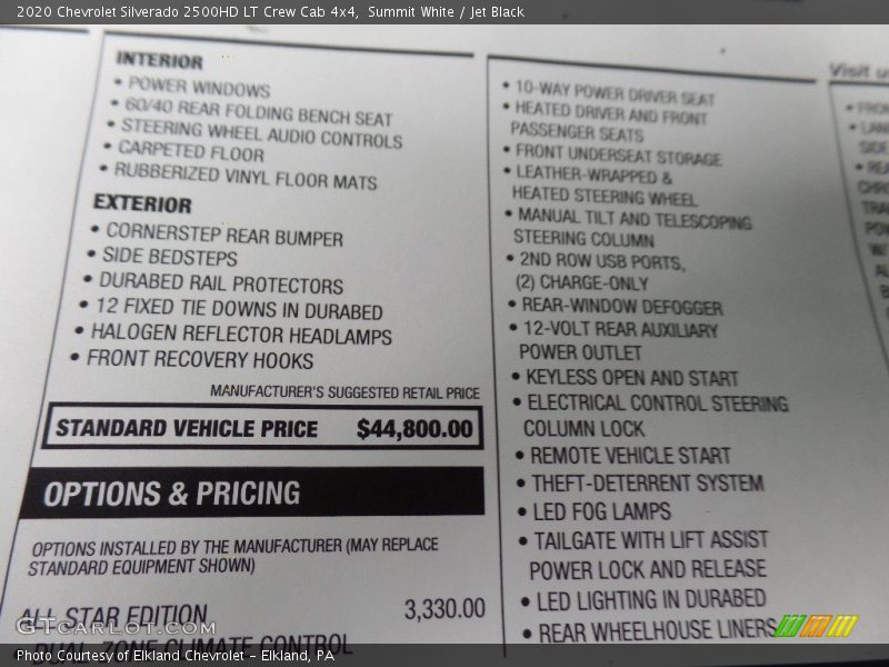 Summit White / Jet Black 2020 Chevrolet Silverado 2500HD LT Crew Cab 4x4