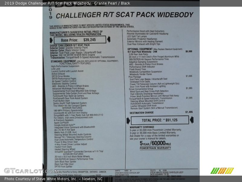 Granite Pearl / Black 2019 Dodge Challenger R/T Scat Pack Widebody