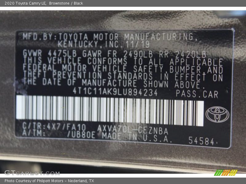 Brownstone / Black 2020 Toyota Camry LE