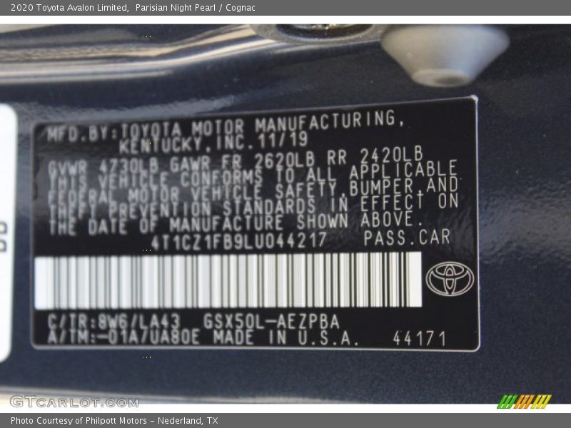 Parisian Night Pearl / Cognac 2020 Toyota Avalon Limited