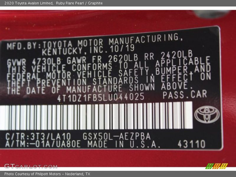 Ruby Flare Pearl / Graphite 2020 Toyota Avalon Limited