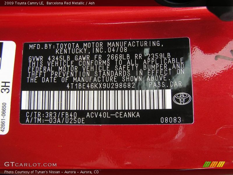 Barcelona Red Metallic / Ash 2009 Toyota Camry LE