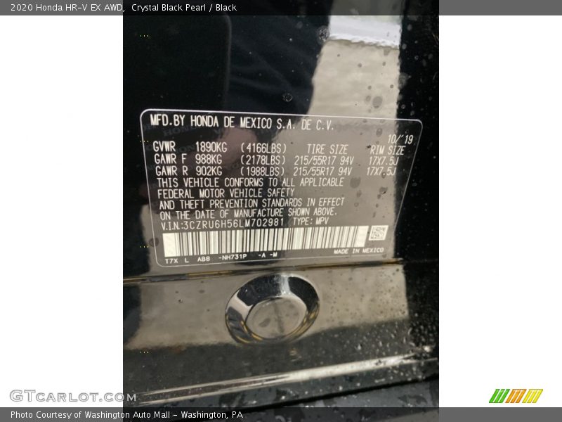 Crystal Black Pearl / Black 2020 Honda HR-V EX AWD