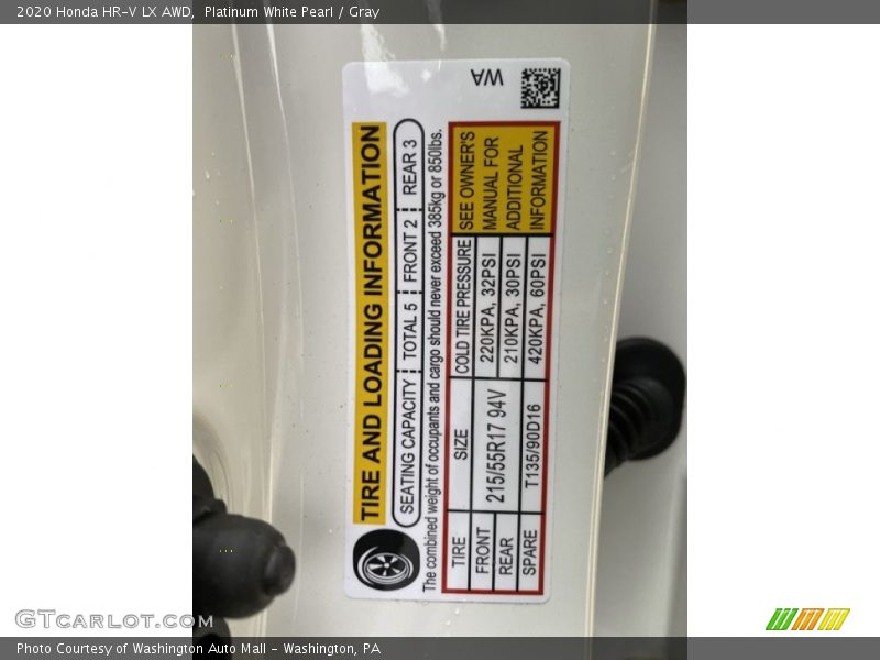 Platinum White Pearl / Gray 2020 Honda HR-V LX AWD