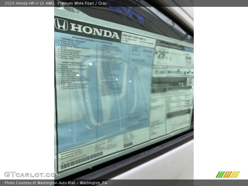 Platinum White Pearl / Gray 2020 Honda HR-V LX AWD
