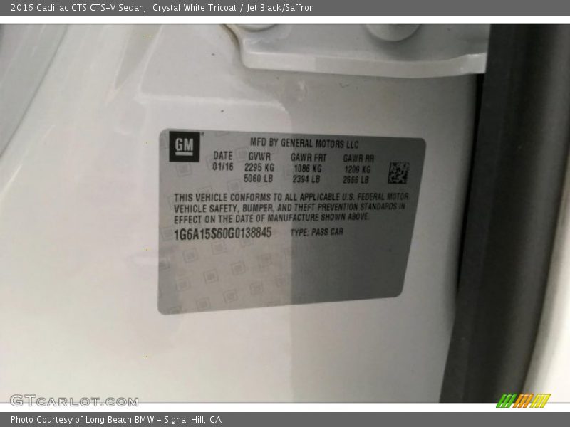 Crystal White Tricoat / Jet Black/Saffron 2016 Cadillac CTS CTS-V Sedan