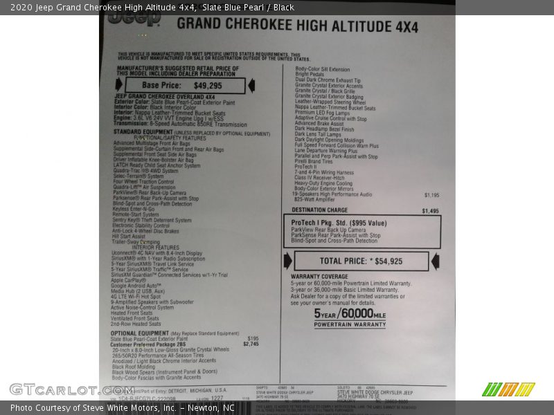 Slate Blue Pearl / Black 2020 Jeep Grand Cherokee High Altitude 4x4