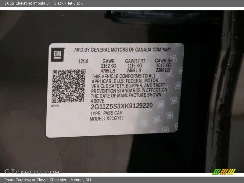 Black / Jet Black 2019 Chevrolet Impala LT