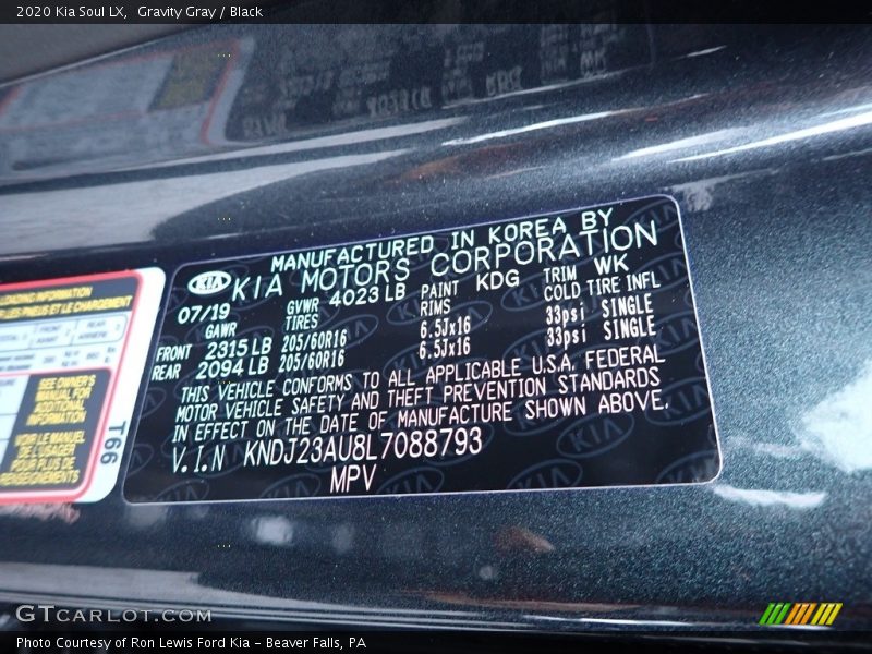 Gravity Gray / Black 2020 Kia Soul LX